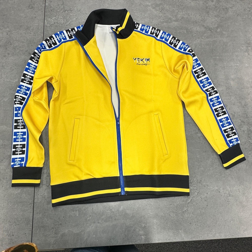 Yekim Men's Yellow Track Jacket with Blue Trim